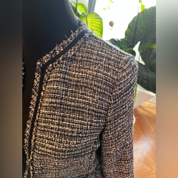 Zara Tweed Blazer, Buttonless, Black Piping, Small - Picture 7 of 12